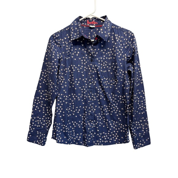 Boden Tops - Boden Women LS Blouse Bird Novelty Print Button Up Sz 4R Dark Blue